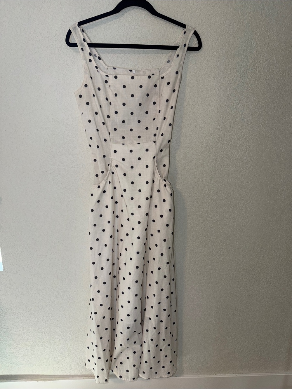 Sleeveless White Polka Dot Maxi Dress